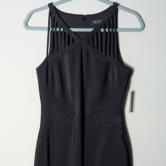 NWT Guess LA Black Bodycon Strappy Halter Style Sleeveless Dress. Size 6 - Picture 1 of 8
